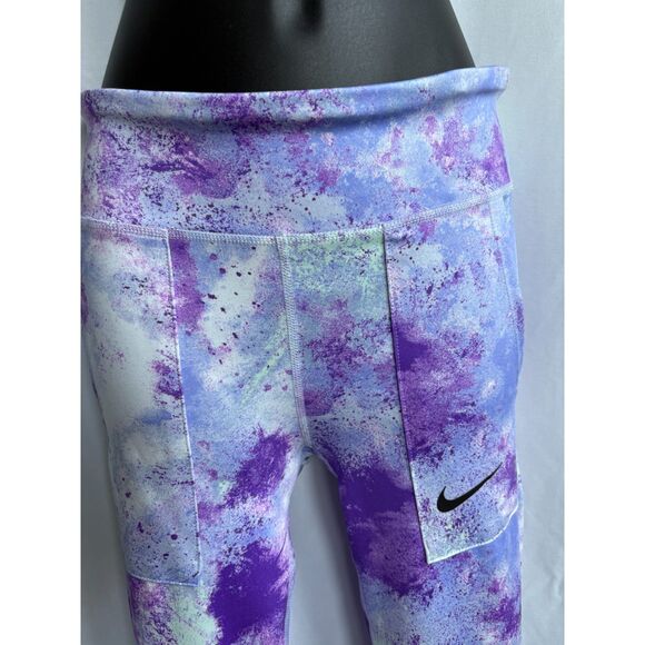 Nike Dri Fit Tight Fit Girls Tie Dye Printed Leggings Purple Blue sz L Stardust - Picture 3 of 13